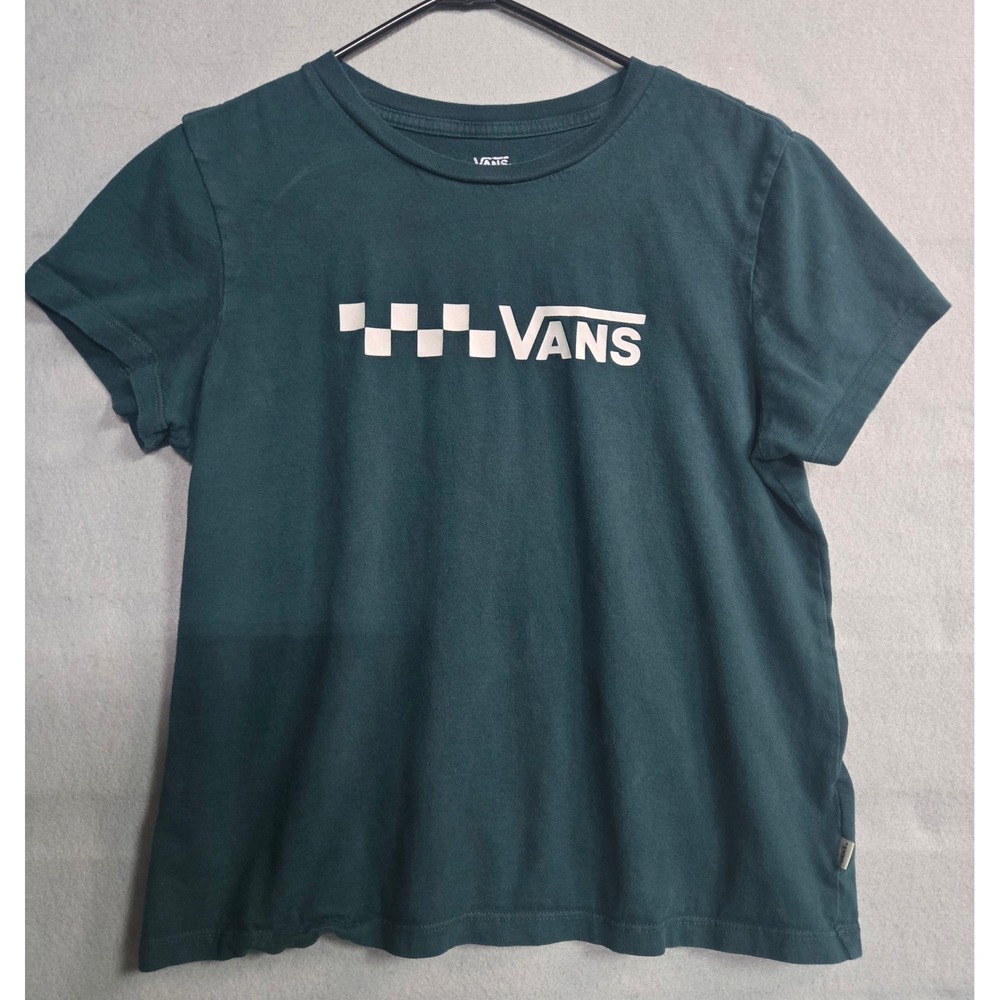Vans Checkerboard Logo Graphic Tee Shirt Dark Green Size Large